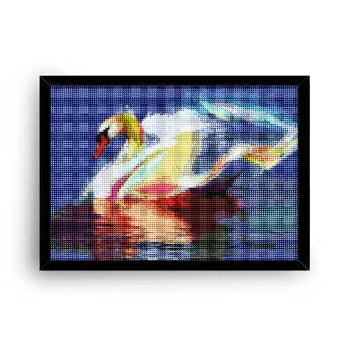 Diamantové-malování-labuť-na jezeře-obraz-rám