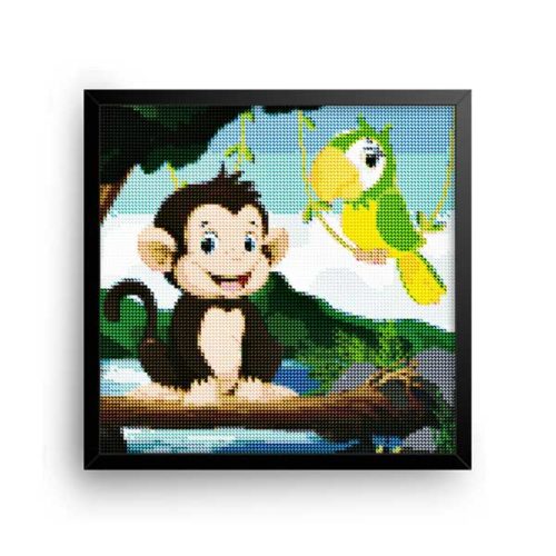 Diamantové-malování-opice-a-papoušek-obraz-rám