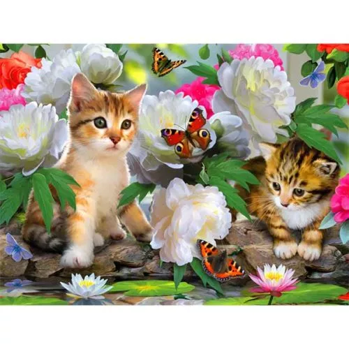 Diamantový obraz Koťata a motýly