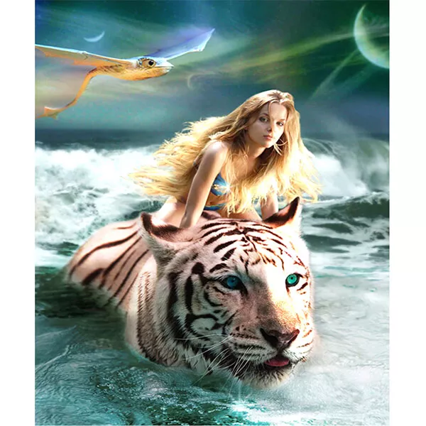 Diamantový-obraz-tiger-žena-more