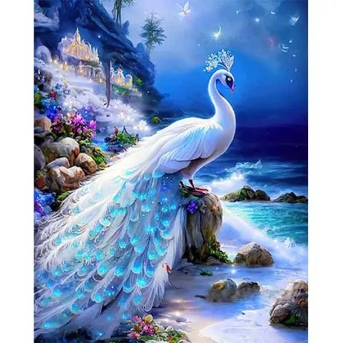 Diamantové-malování-páv-na-pláži-večer