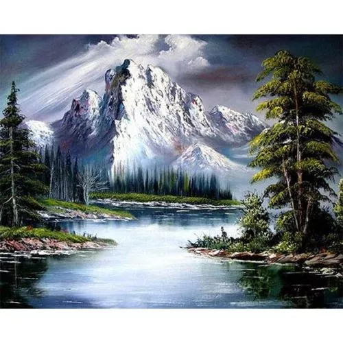 Diamantové-malování-zasněžené-hory-jezero