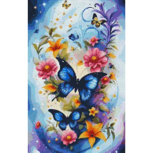 Diamantové-malovani-modré-motýly-a-květiny-obraz