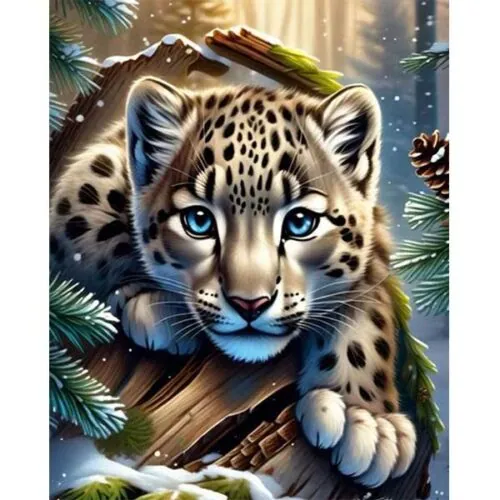 Diamantové malování-Snéžný-leopard
