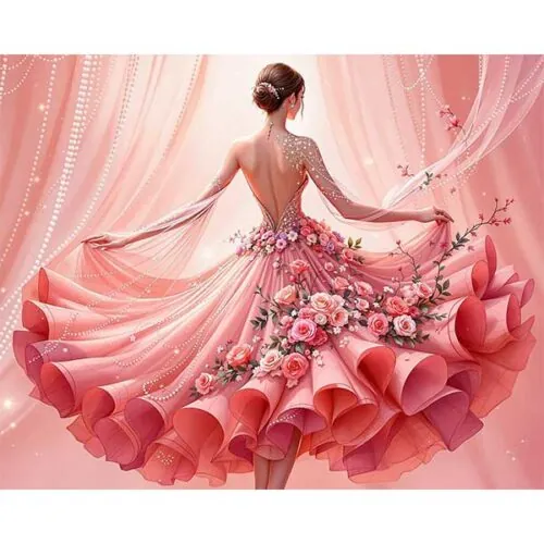 Diamantové malování tančenice s ružových šatech