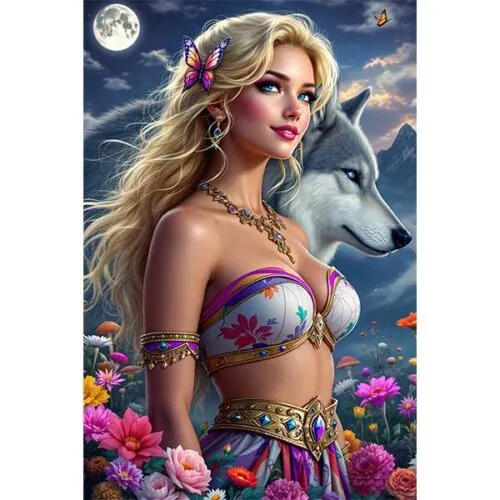 Diamantové-maľovani-žena-s-vlkom